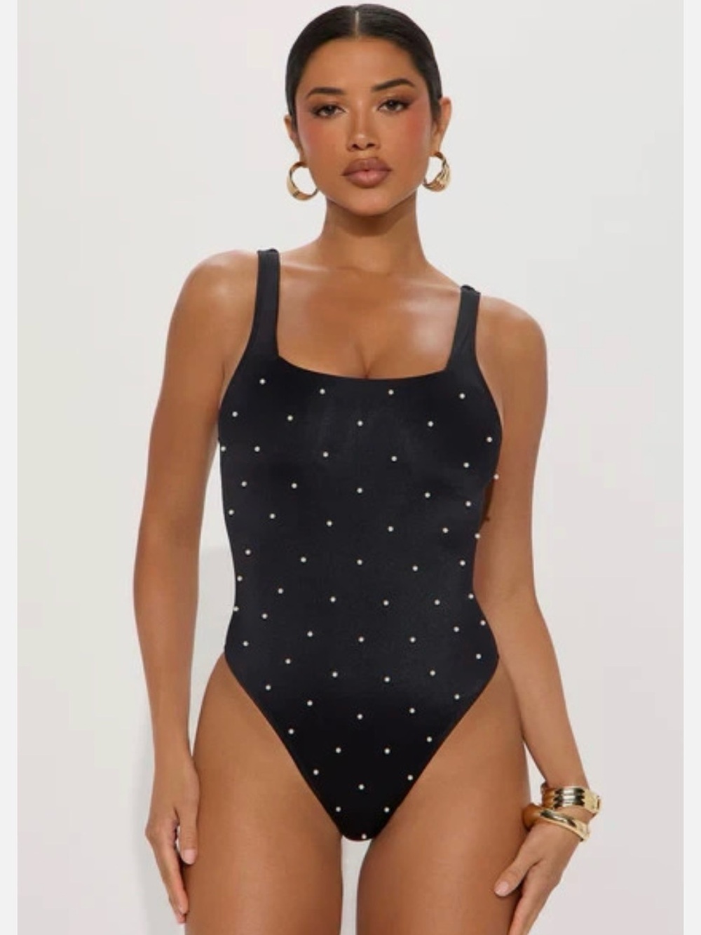 Brand New Womens' bebe One-Piece Solid Pearl Embellished Swimsuit